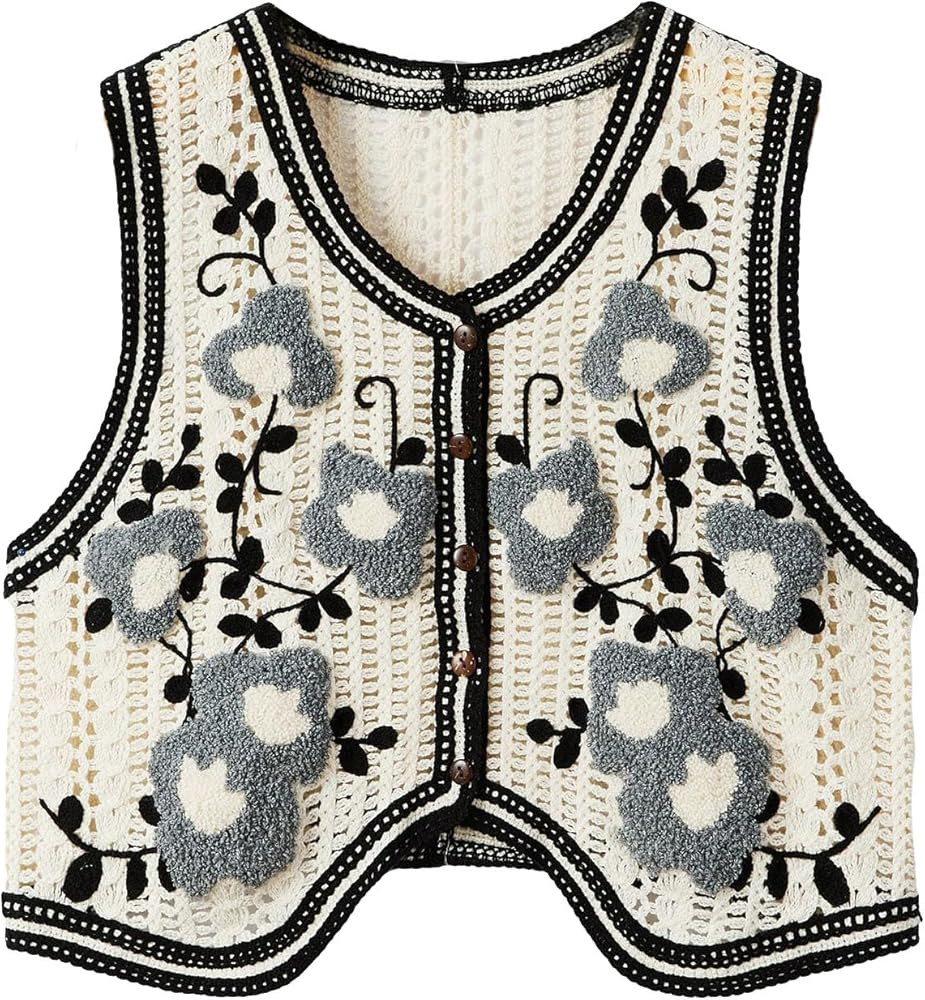 Verdusa Women's Button Front V Neck Sleeveless Checkered Knit Sweater Vest | Amazon (US)