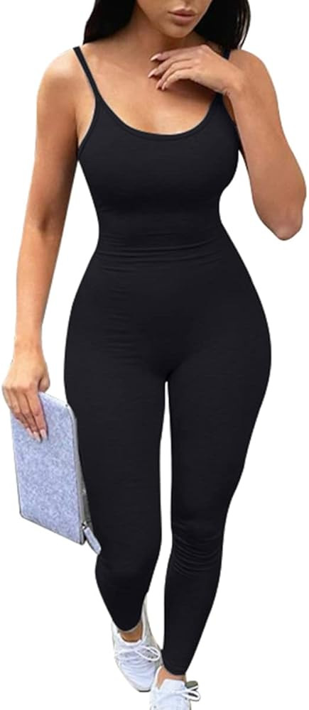 Women's Sleeveless Spaghetti Strap Bodycon Tank One Piece Jumpsuits Rompers Playsuit | Amazon (US)