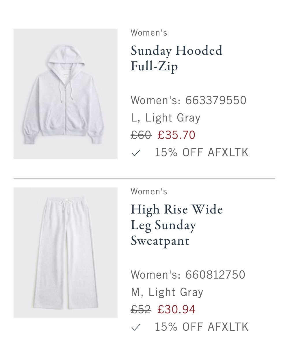 My order from Abercrombie!! 45% off this tracksuit with code AFXLTK🤍🤍 

#LTKsale #LTKwinter #LTKCyberWeek