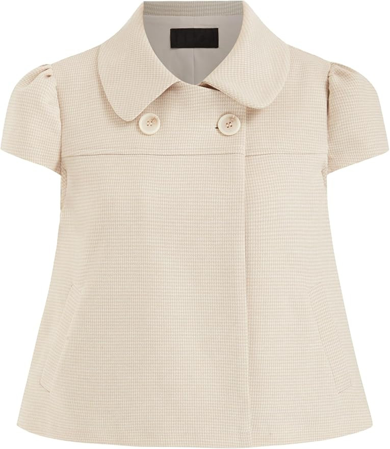 Womens Peter Pan Collar Shirts Short Sleeve Button Down Cropped Babydoll Tops | Amazon (US)