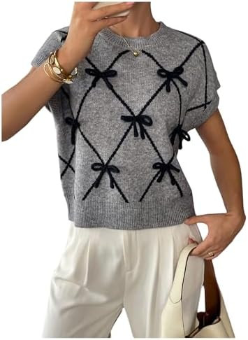 SOLY HUX Women's Ribbed Sweater Crew Neck Short Sleeve Loose Fit Floral Knit Pullover Tops | Amazon (US)