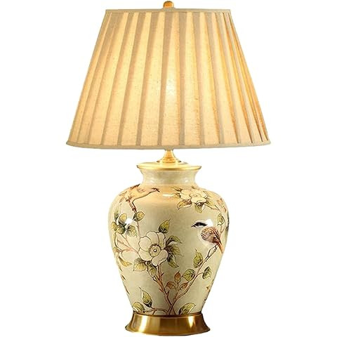 American Flower and Bird Ceramic Table Lamp, Hand-Painted Chinoiserie Lamp, Fabric Lampshade Nigh... | Amazon (US)