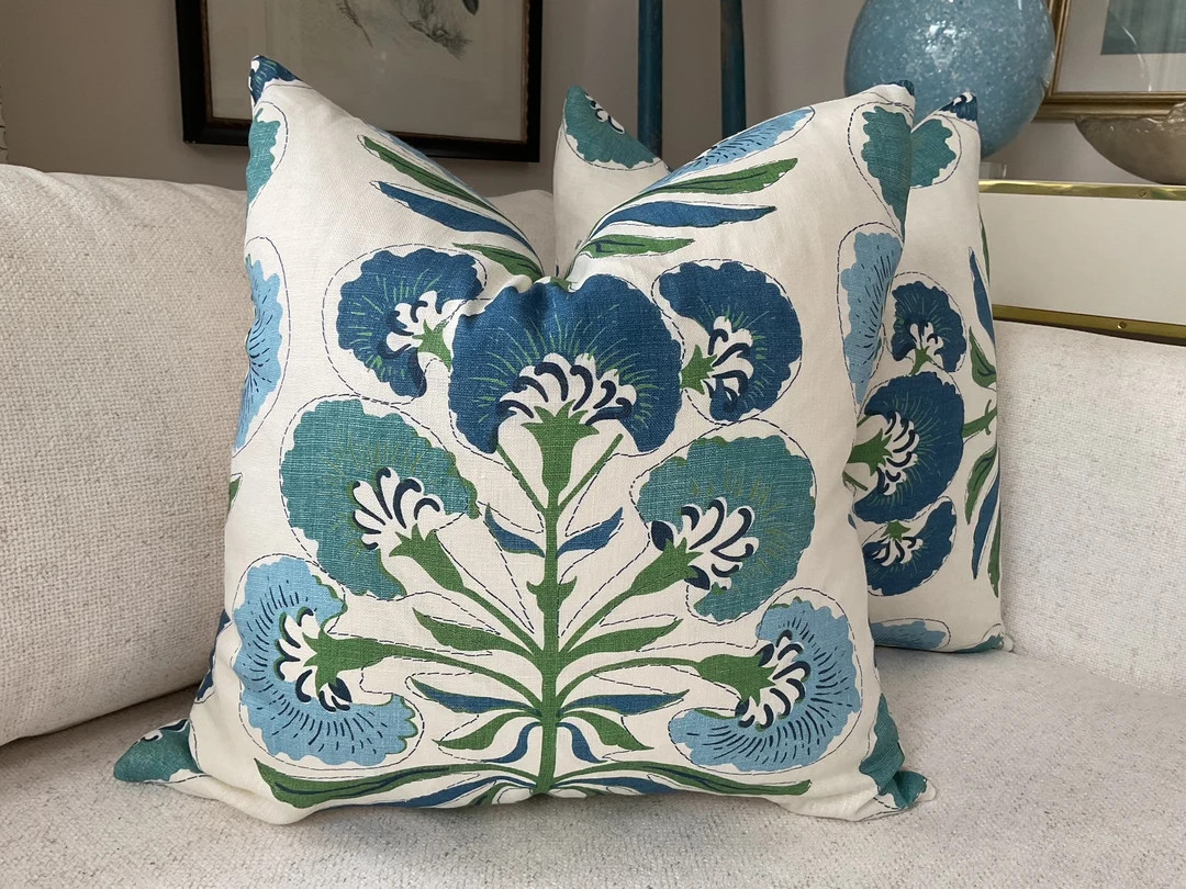 THIBAUT tybee Tree in Green and Blue Floral Pillow Cover - Etsy | Etsy (US)
