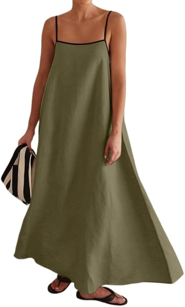 Women's 2025 Summer Sexy Maxi Dress Sleeveless V Neck Color Contrast Hollow Swing Cocktail Party ... | Amazon (US)