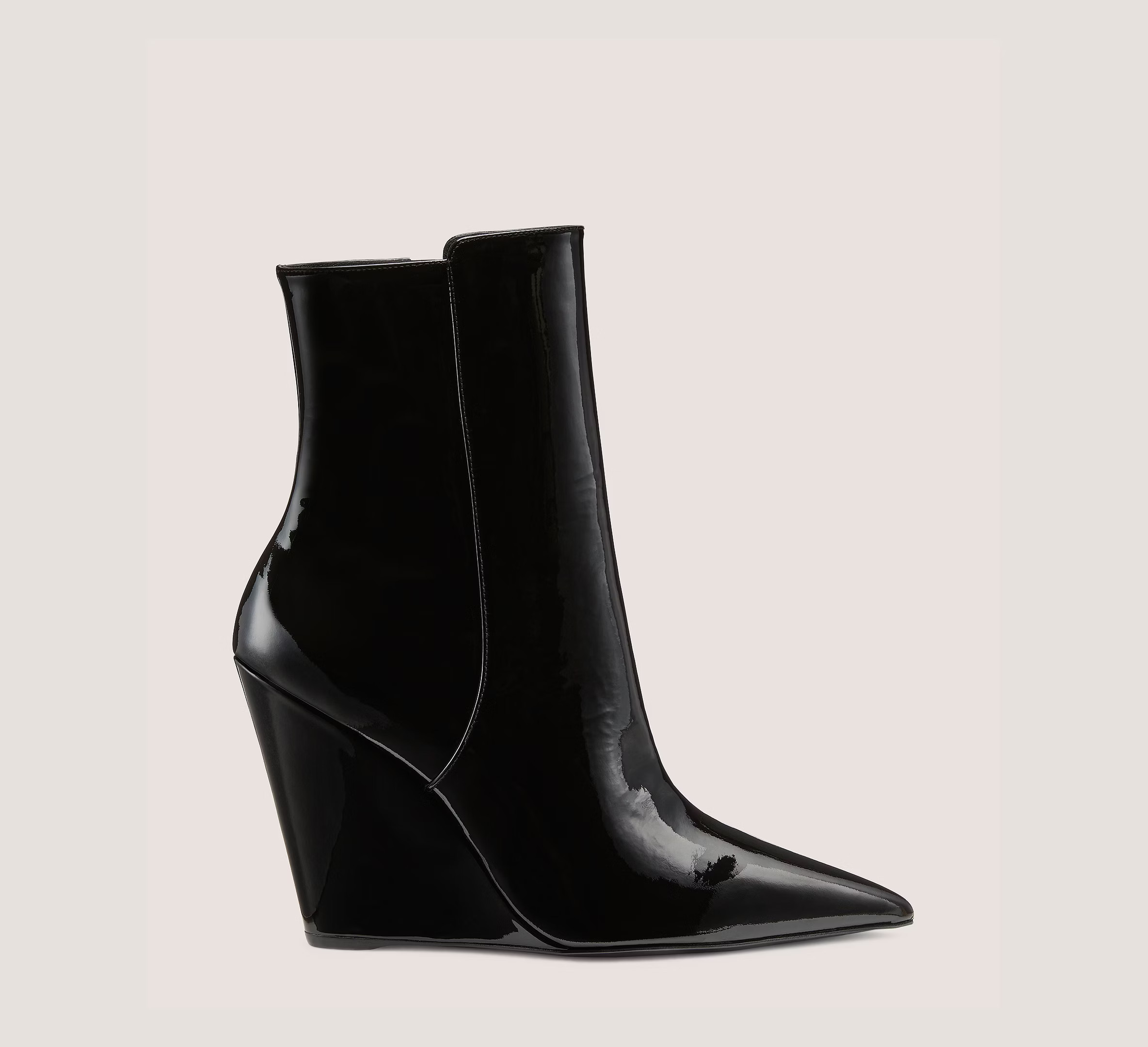 Stuart Weitzman Stuart Wedge 100 Zip Bootie The SW Outlet, Black Patent Leather, Size: 6 Medium | Stuart Weitzman (US)
