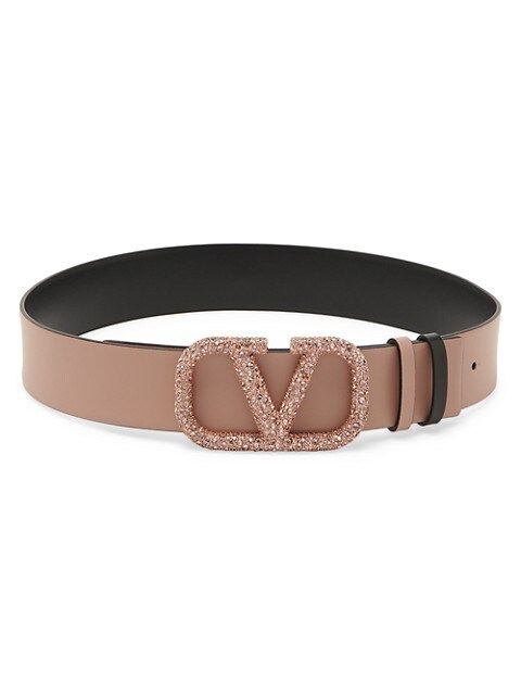 Reversible VLogo Crystal-Embellished Leather Belt | Saks Fifth Avenue