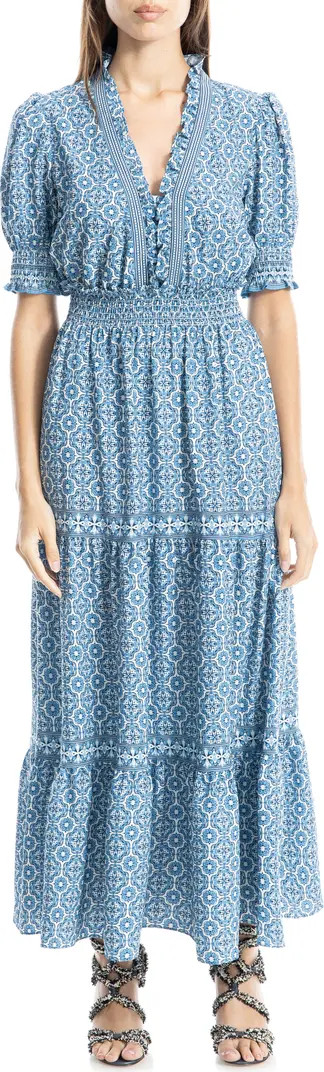 MAX STUDIO Floral Short Sleeve Tiered Maxi Dress | Nordstromrack | Nordstrom Rack