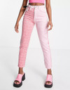 Click for more info about Daisy Street high waisted mom jeans in pink & red gingham mix