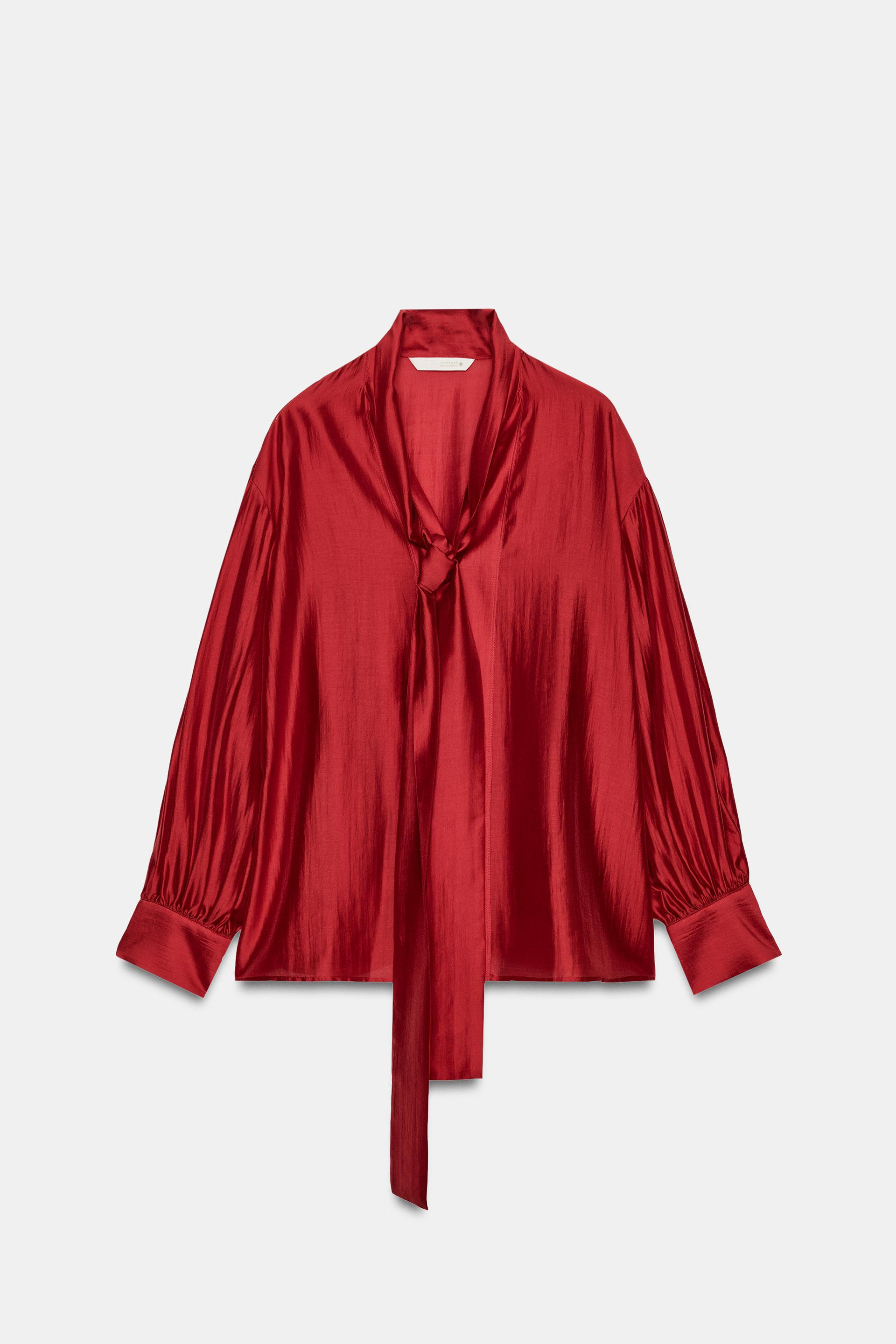 Zara - Satin Effect Shirt With Ties Zw Collection - Women - Green - Women | Zara US