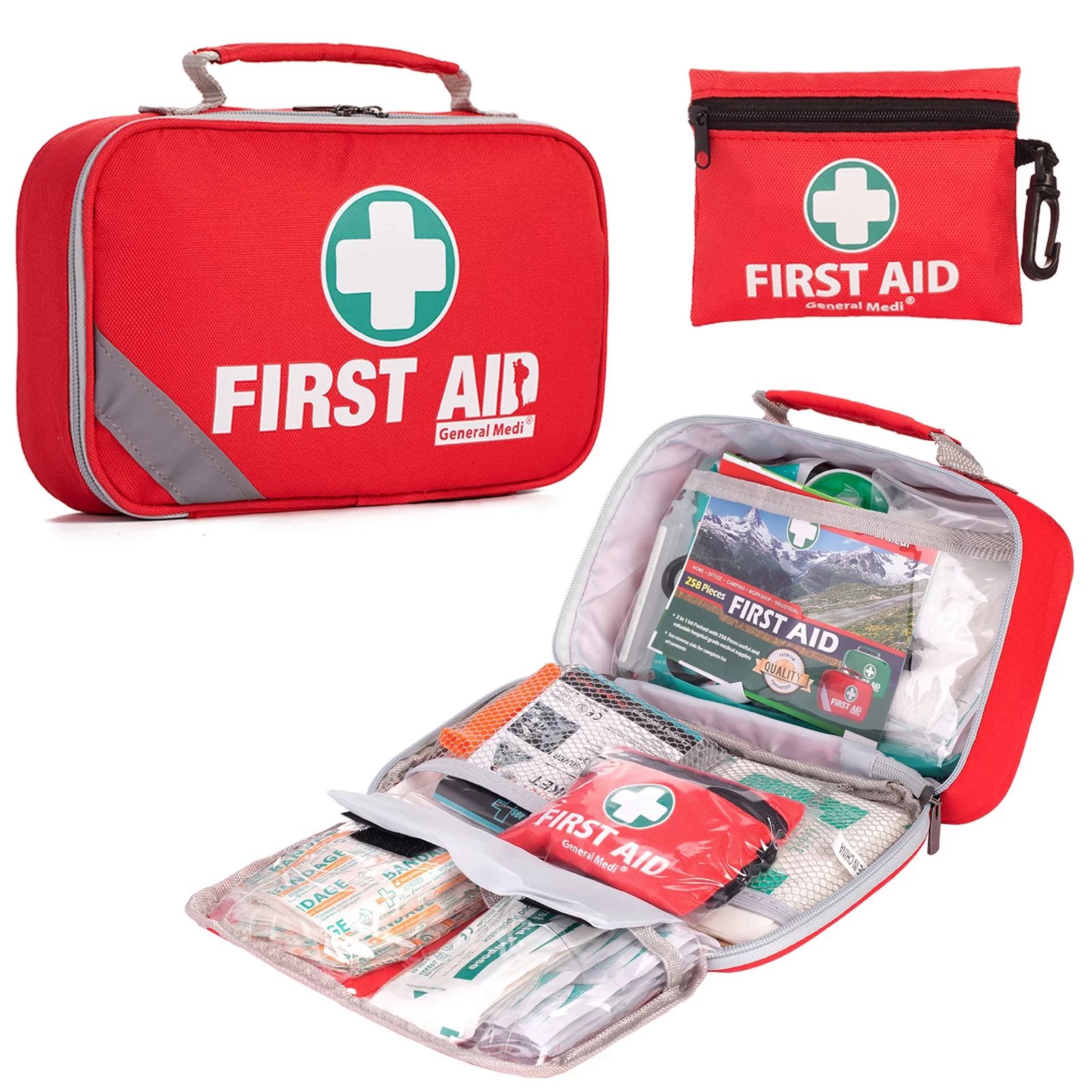 2-in-1 First Aid Kit (215 Piece) + Bonus 43 Piece Mini First Aid Kit -Includes Eyewash, Ice(Cold)... | Walmart (US)