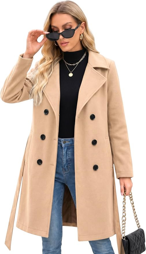 Steve Madden Trench Coat for Women - Double-Breasted Long Winter Faux Wool | Amazon (US)