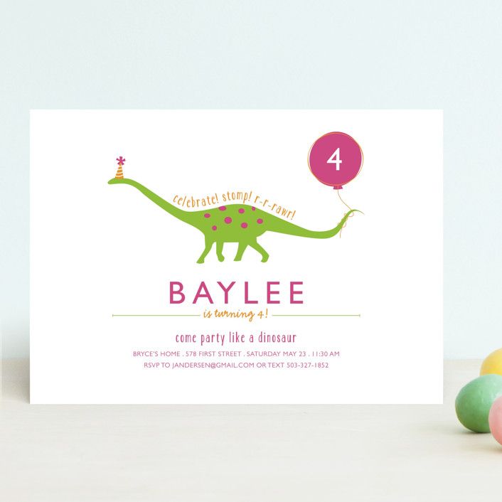 "Party Like A Dinosaur" - Customizable Children's Birthday Party Invitations in Blue by freckle f... | Minted