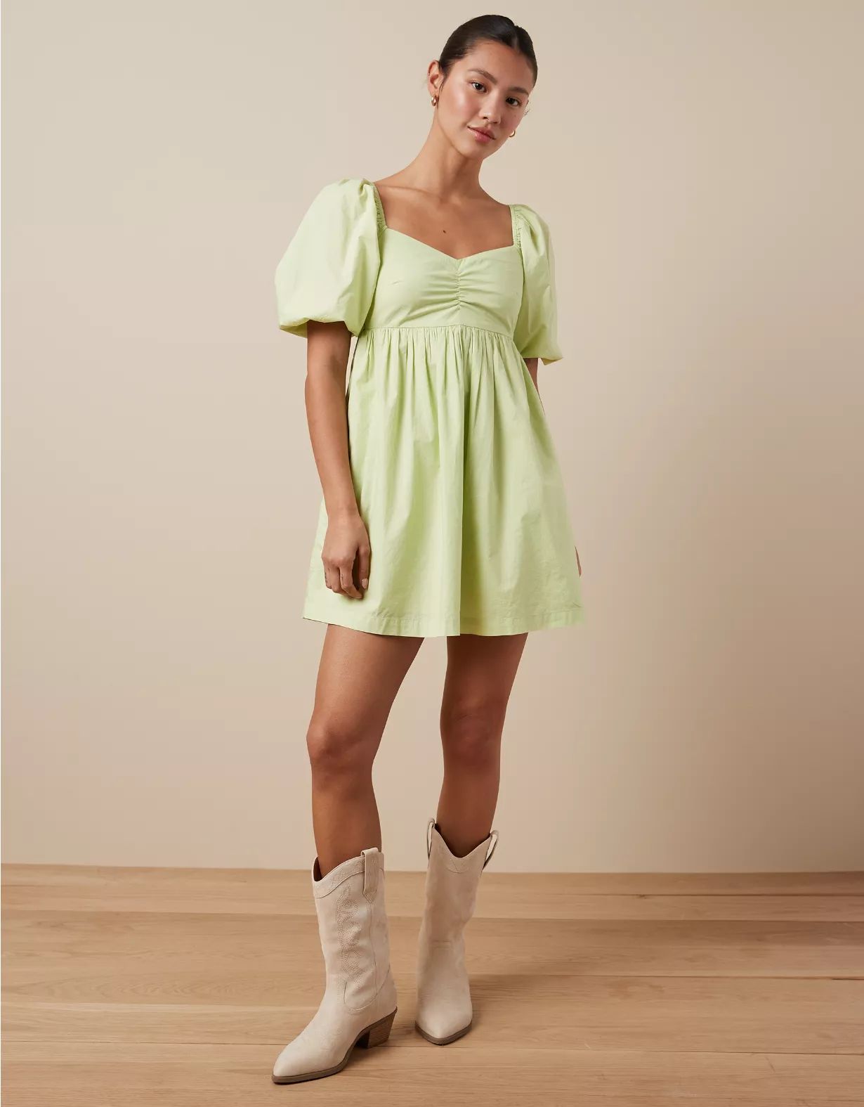 AE Puff Sleeve Sweetheart Babydoll Mini Dress | American Eagle Outfitters (US & CA)