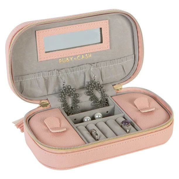 Ruby+Cash Faux Leather Zippered Travel Jewelry Organizer Box in Blush - Walmart.com | Walmart (US)