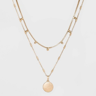 Ball & Medallion in Worn Gold Layer Necklace - Universal Thread™ Gold: Multi-Strand, Lobster Claw Clasp | Target