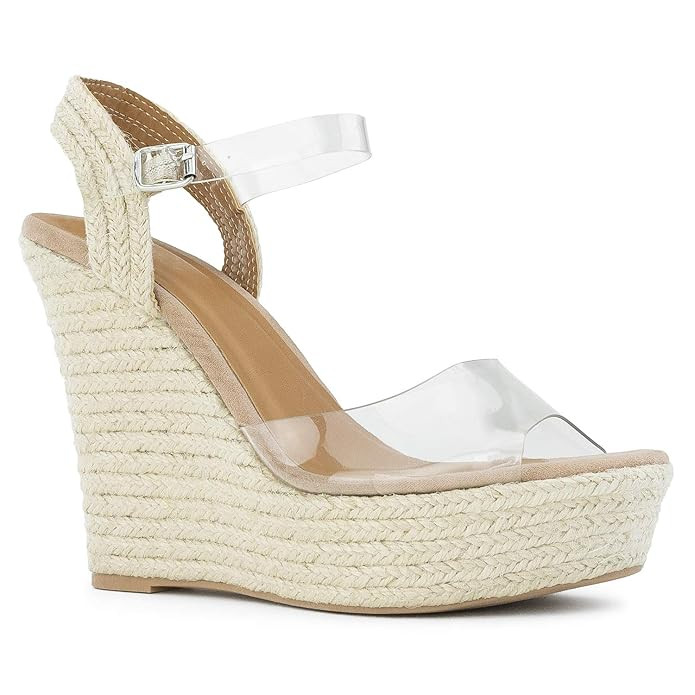RF ROOM OF FASHION Open Toe Quilted Trim Espadrille Platform Wedge | Amazon (US)