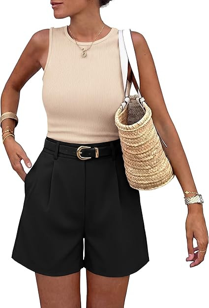 BTFBM Two Piece Sets for Women Spring Matching Set Sleeveless Tank Knit Tops Shorts Business Clot... | Amazon (US)