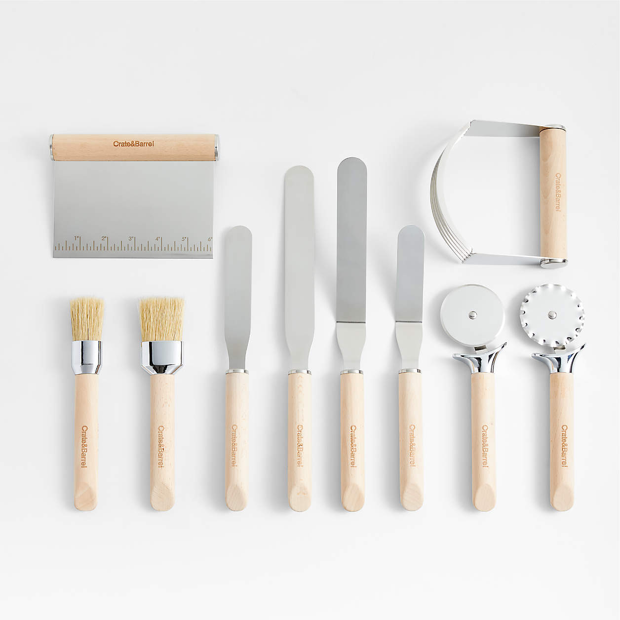 Crate & Barrel Beechwood 10-Piece Pastry Tools Set | Crate & Barrel | Crate & Barrel