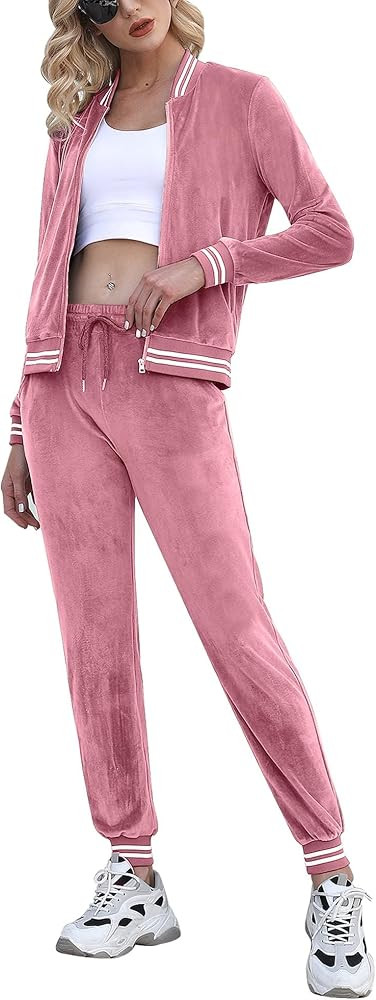 Totatuit Womens 2 Piece Velour Sweatsuit Sets Long Sleeve Zip Up Sweatshirt Sweatpants Tracksuits... | Amazon (US)