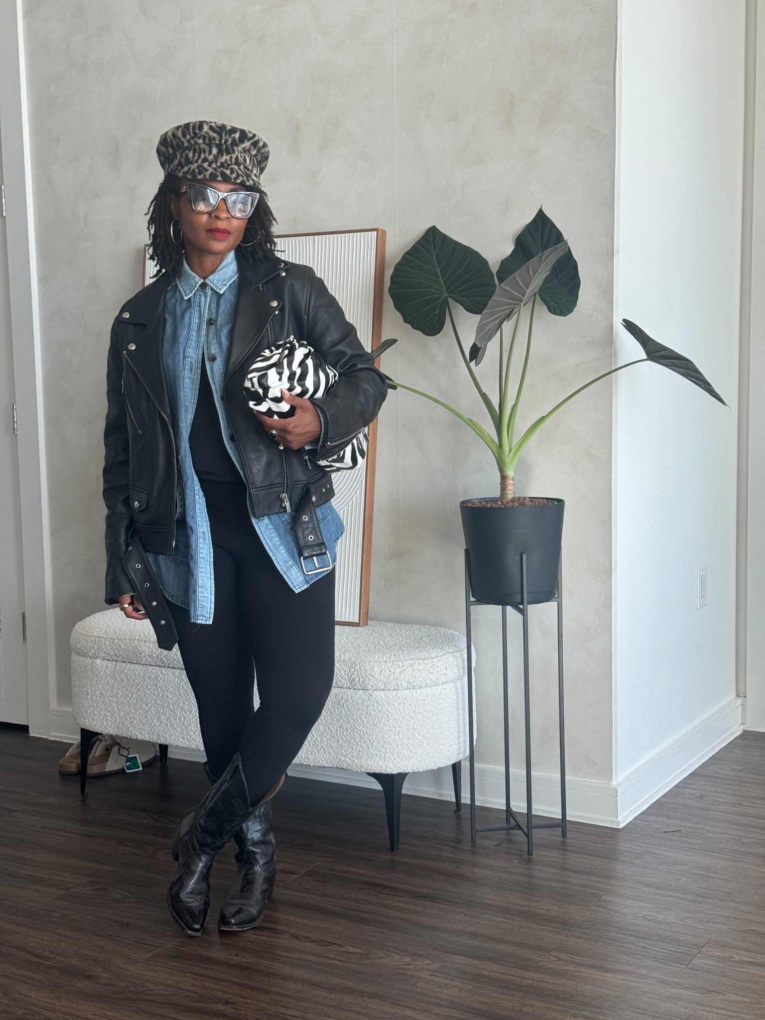 Day 19 , I love a good leather jacket and leggings moment ! Broke up the black with a little denim and uses some animal print to add interest! 

This look can definitely be worn for multiple occasions. Concert coming up? Drinks with the girls, or a movie date ? 
This Anine Bing Benjamin jacket will be in my Poshmark sale! 

#LTKMidsize #LTKSeasonal #LTKStyleTip