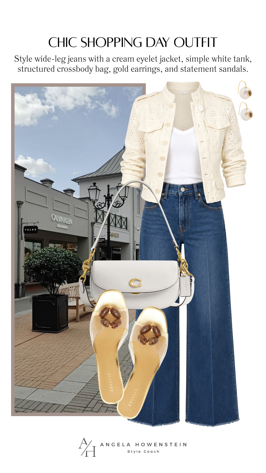 There's something so effortlessly chic about a classic denim outfit. These wide-leg jeans get an elevated update with a cream eyelet utility jacket layered over a simple white tank. Add a structured white crossbody, gold earrings, and statement slides, and you have an easy look that feels polished without being overdressed. Perfect for a day of shopping, lunch with friends, or running around town in style.

👩‍💻 LTK PRO TIPS
❤️ Heart = Support my posts ;-)
🔖 Save = Keep this outfit for your next style inspiration.
📋 Lists = Organize your favorite wardrobe staples.
📲 Share = Send this to a friend who loves effortless denim outfits.
💬 Comment = Would you wear this with wide-leg jeans? 

 #LTKootd #LTKSeasonal #LTKOver40