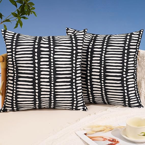 DFXSZ Outdoor Pillow Covers 18x18 Inch Set of 2 White Lines and Polka dots Decor Black Throw Pill... | Amazon (US)