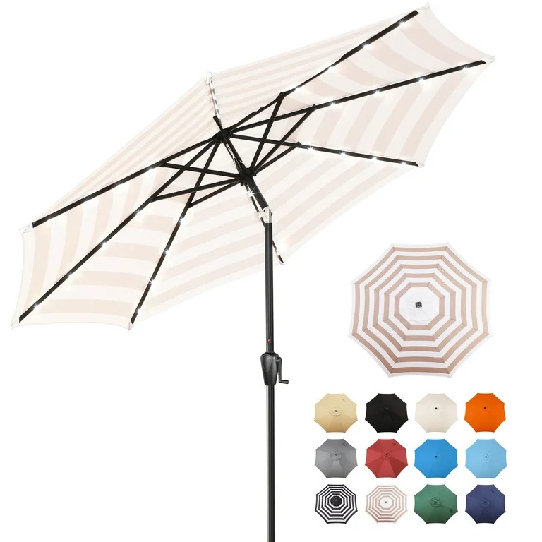 Sun-Ray 9 FT 32 LED Patio Solar Umbrella w/ Push Button Tilt and Crank Outdoor Umbrella, 8 Sturdy... | Walmart (US)