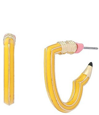 Betsey Johnson Best In Class Heart Pencil Huggie Hoop Earrings - Yellow | Dillard's