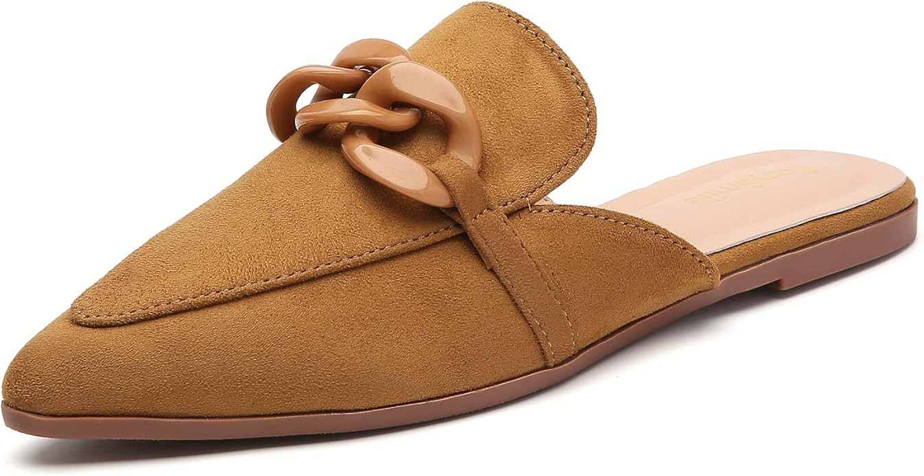 EasySmile Metal Chain Decor Flat Mules for Women Closed Pointed Toe Slip on Loafers Slides Backle... | Amazon (US)