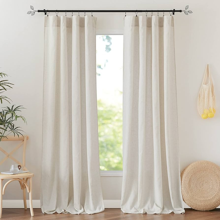 RYB HOME Flax Linen Blend Curtains 84 Inches Long - Semi Sheer Breathable Woven Light Filtering W... | Amazon (US)