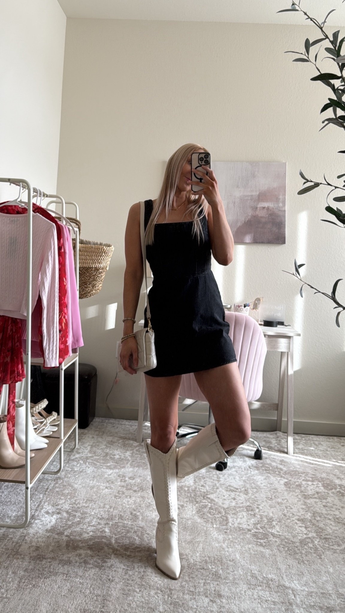 Country concert outfit from Lulus!

Black denim mini dress - XS, the perfect country concert outfit idea

White cowboy boots - tts

Spring outfit, spring outfits 2026, casual Spring outfit, cowgirl boots, concert outfits, festival outfit, festival season, denim dress

#LTKootd #LTKSeasonal #LTKFestival