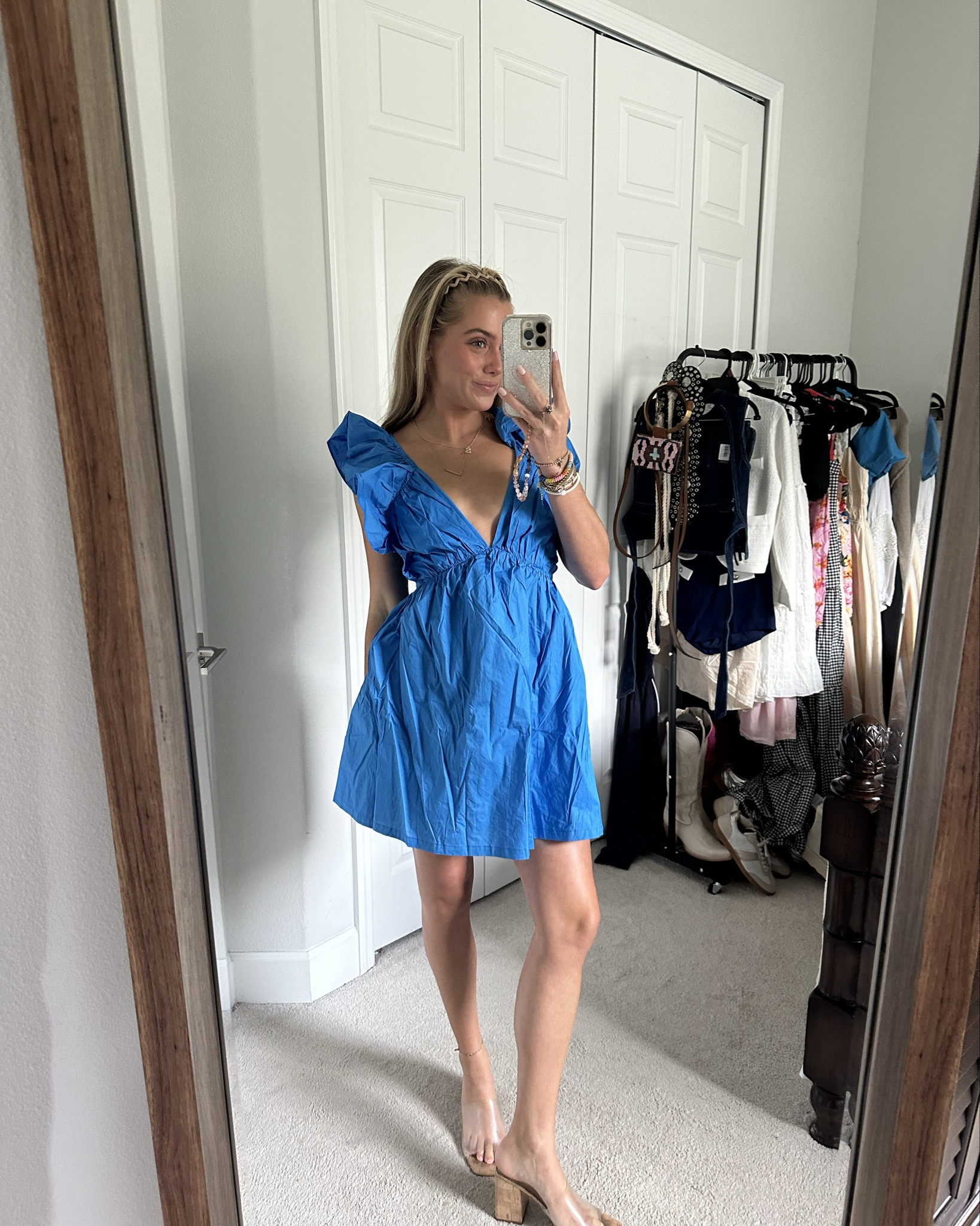 Showpo RAIZA MINI DRESS - RUFFLE SLEEVE TIE BACK PLUNGE DRESS IN BLUE size is 2. Get ready to turn heads in the Raiza Mini Dress - Ruffle Sleeve Tie Back Plunge Dress In Blue! This dreamy blue dress combines flirty ruffle sleeves, a plunging neckline, and an open back for an irresistible party day look. Made from comfortable polyester fabric, this A-line dress is perfect for dancing the night away or soaking up the sun at brunch with friends. The mini length adds a playful touch to this versatile piece that can be dressed up or down. Embrace your unique style and feel empowered in this backless beauty!

#LTKStyleTip #LTKFindsUnder100 #LTKParties