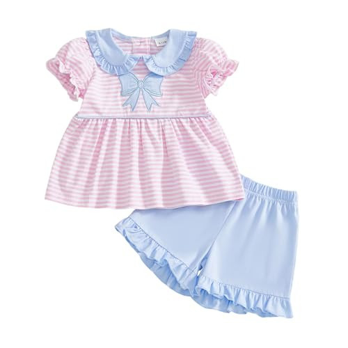 kacubwyy Toddler Girl Summer Clothes Short Sleeve Dress Tops Baby Shorts Smocked Outfits Cute Girls Outfit (Pink, 12-18 Months) | Amazon (US)