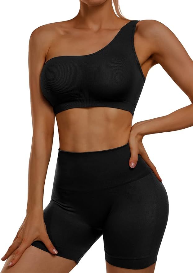 Sportneer Gym Sets for Women 2 piece, Workout Sets Ribbed Seamless Sports Bra High Waist Yoga Sho... | Amazon (US)