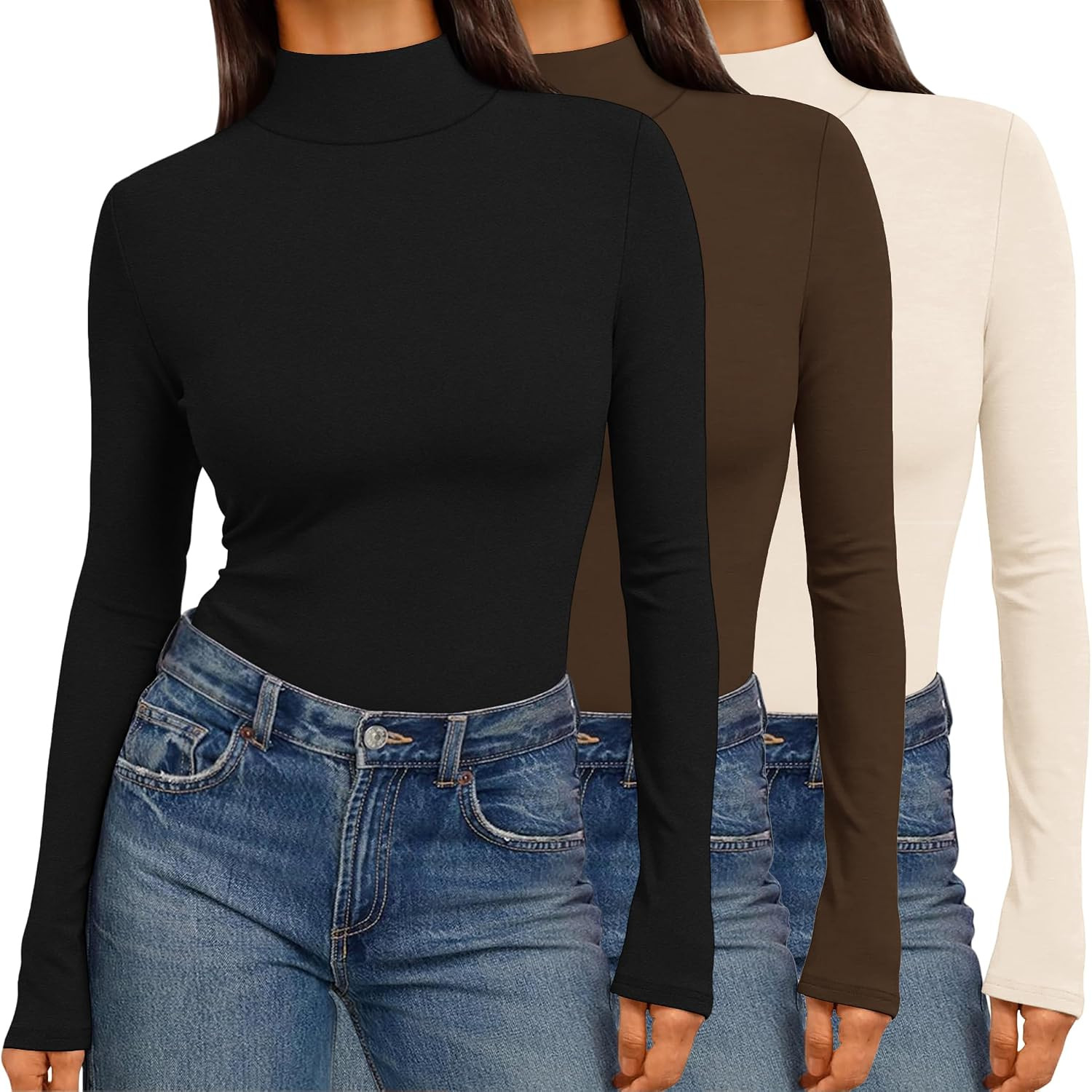 Ekouaer 3 Pack Womens Mock Turtleneck Tops Long Sleeve Shirts | Amazon (US)