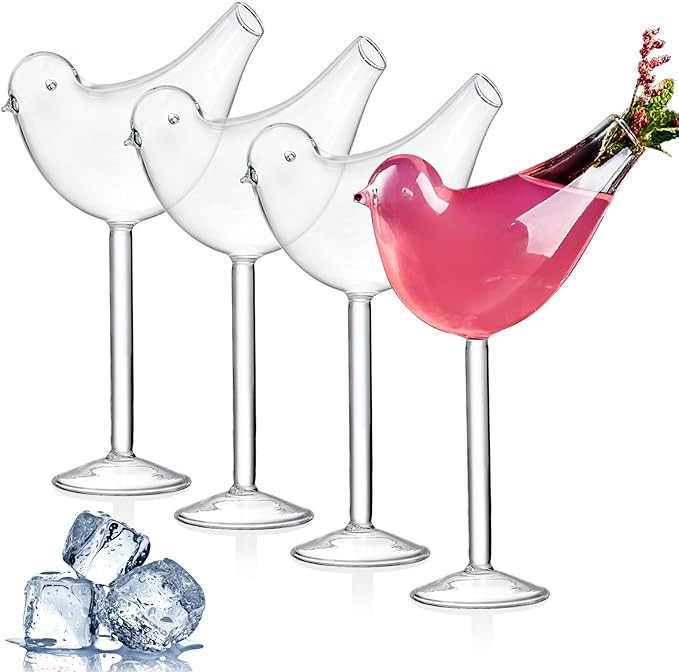 4 Pack Bird Cocktail Glasses, 160ml/5.4 Oz Bird Shaped Martini Glass, Clear Fancy Drinking Glasse... | Amazon (US)