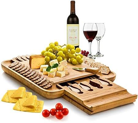 Premium Bamboo Cheese Board Set - BAMBÜSI Charcuterie Board Platter and Knife Set with Hidden Sl... | Amazon (US)