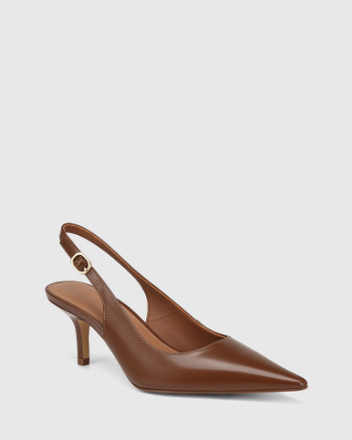 Leia Brown Box Leather Stiletto Heel Slingback | Wittner