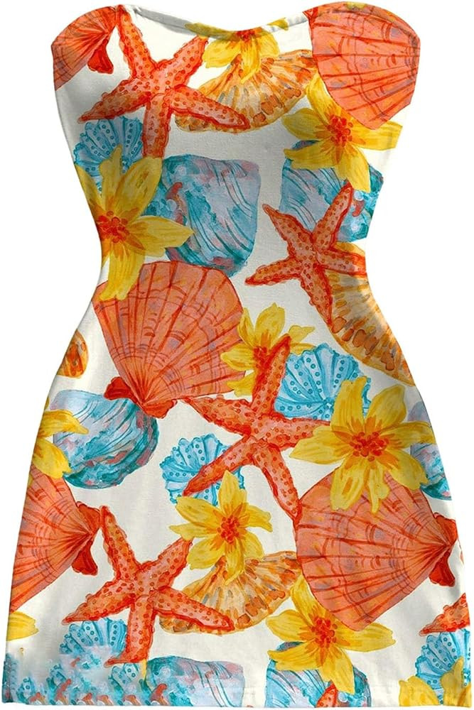 Verdusa Women's Boho Floral Strapless Tube Dress Sleeveless Mini Bodycon Dresses Vacation Outfits | Amazon (US)