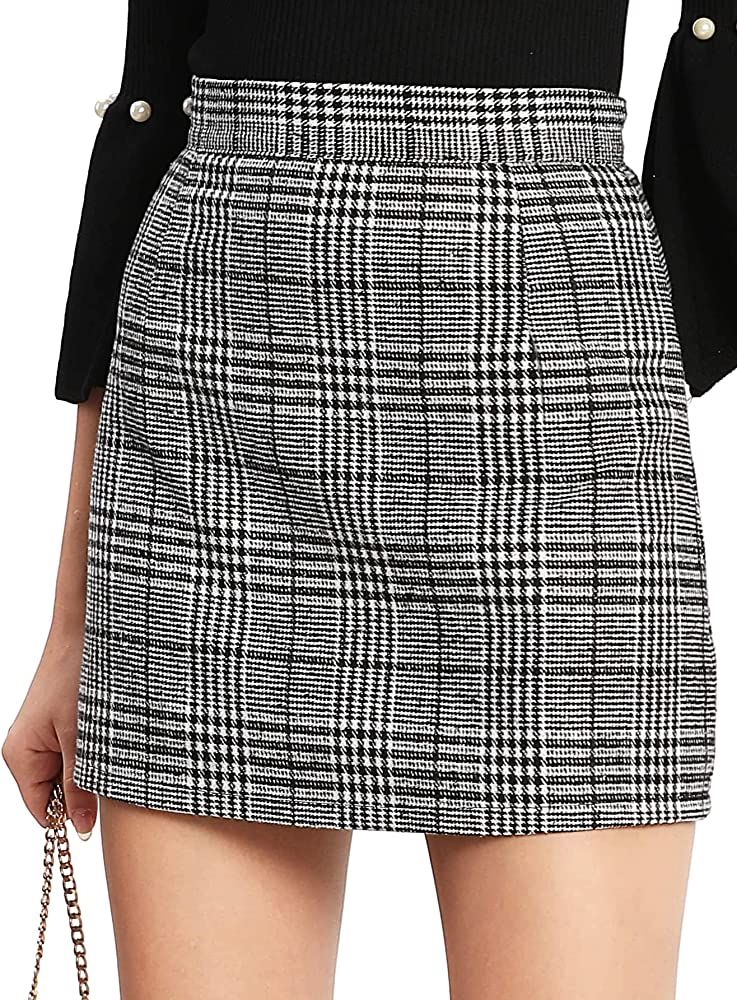 Floerns Women's Plaid High Waist Bodycon Mini Skirt | Amazon (US)