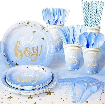Decorlife Baby Shower Plates and Napkins for Boy Serves 16, Baby Shower Party Supplies Includes T... | Amazon (US)