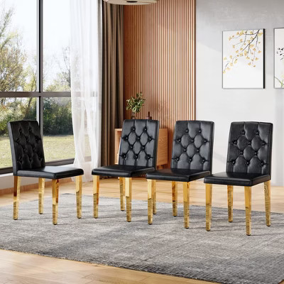 KWPZQEB Set of 4 Dining Kitchen Mid-Century Modern Chairs with Metal Legs and PU Leather Cushion for Living Room Bedroom Outdoor Lounge, Black+Gold | Target