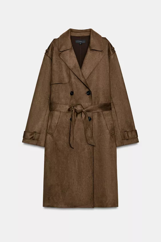 LONG FAUX SUEDE TRENCH COAT WITH BELT | Zara UK
