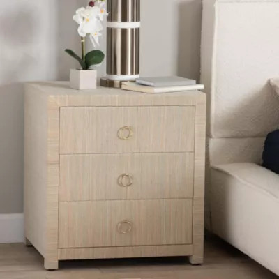 bali & pari Quinn Woven Natural Grasscloth 3-Drawer Nightstand | Belk