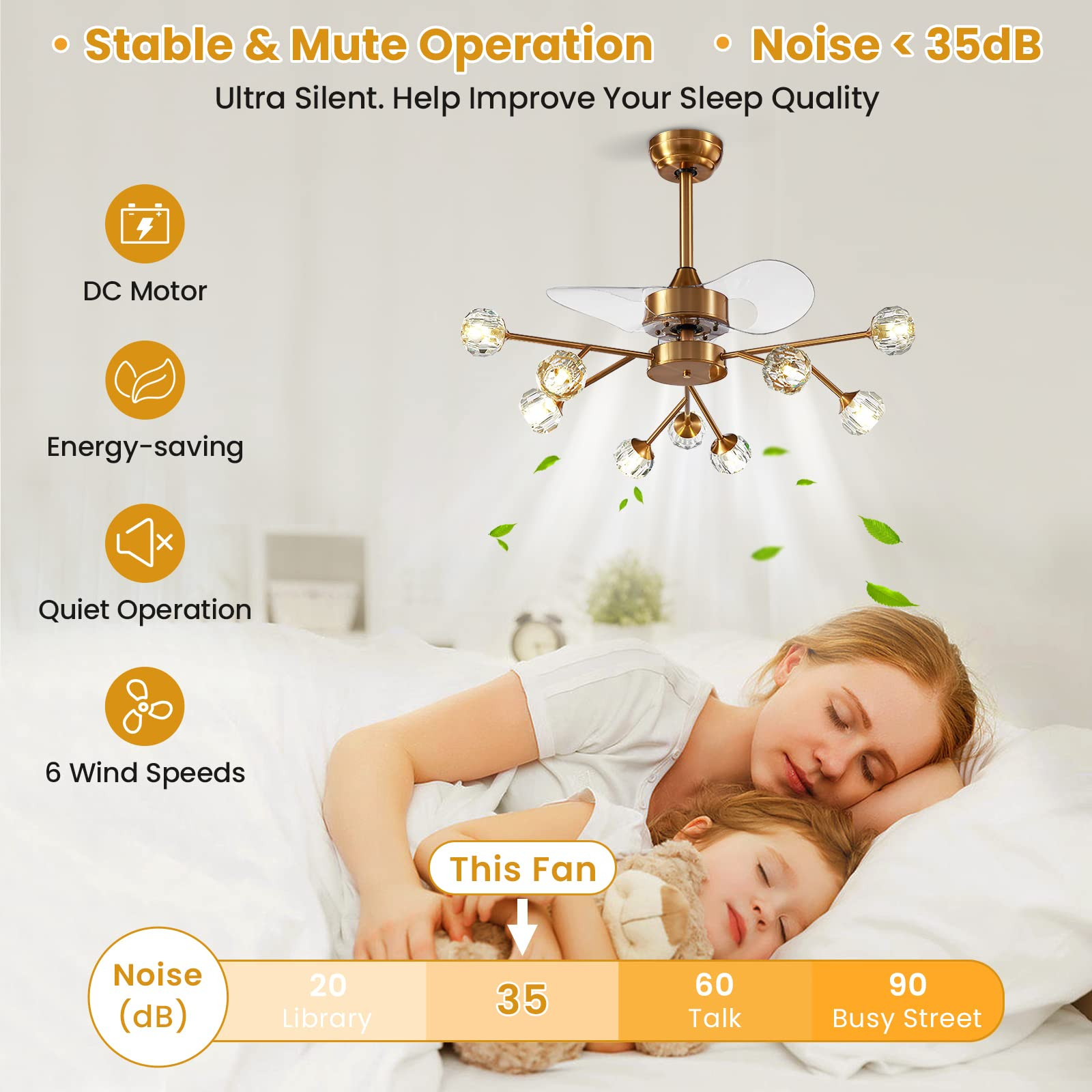 Siljoy 9-Light Farmhouse Sputnik Crystal Ceiling Fan with Light and Remote, Brass Gold Fandelier ... | Amazon (US)