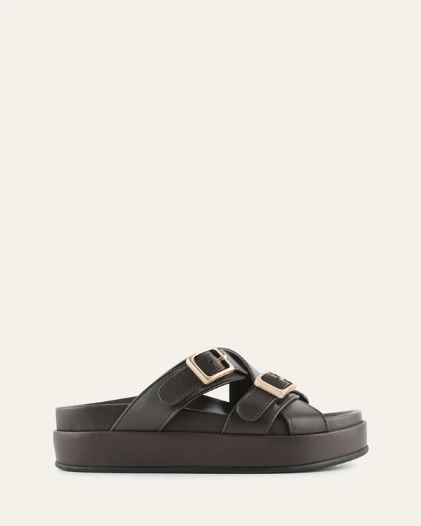 WICCA FLAT SANDALS BITTER CHOC LEATHER | Jo Mercer (AU)