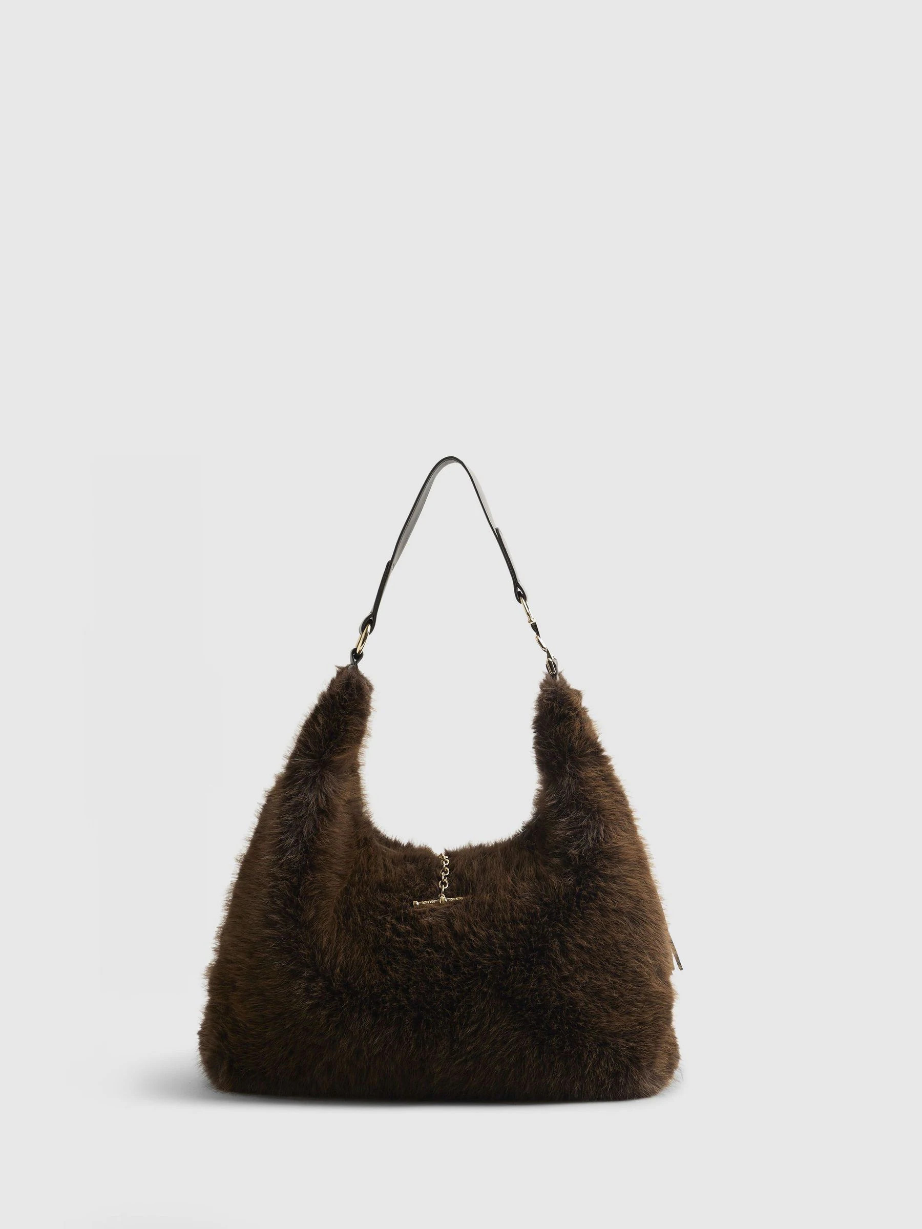 River Island River Island Brown Fur Snaffle Slouch Bag | Next US