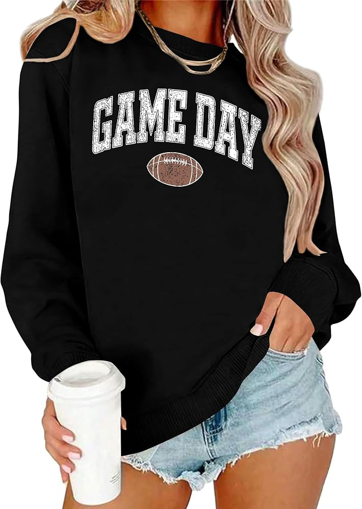 Game Day Sweatshirt Women Cute Football Graphic Pullover Shirt Football Season Long Sleeve Tops | Amazon (US)