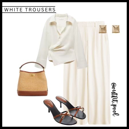 White trousers, white wrap top, rattan bag, resort wear, vacation outfit 

#LTKstyletip #LTKtravel #LTKfindsunder100