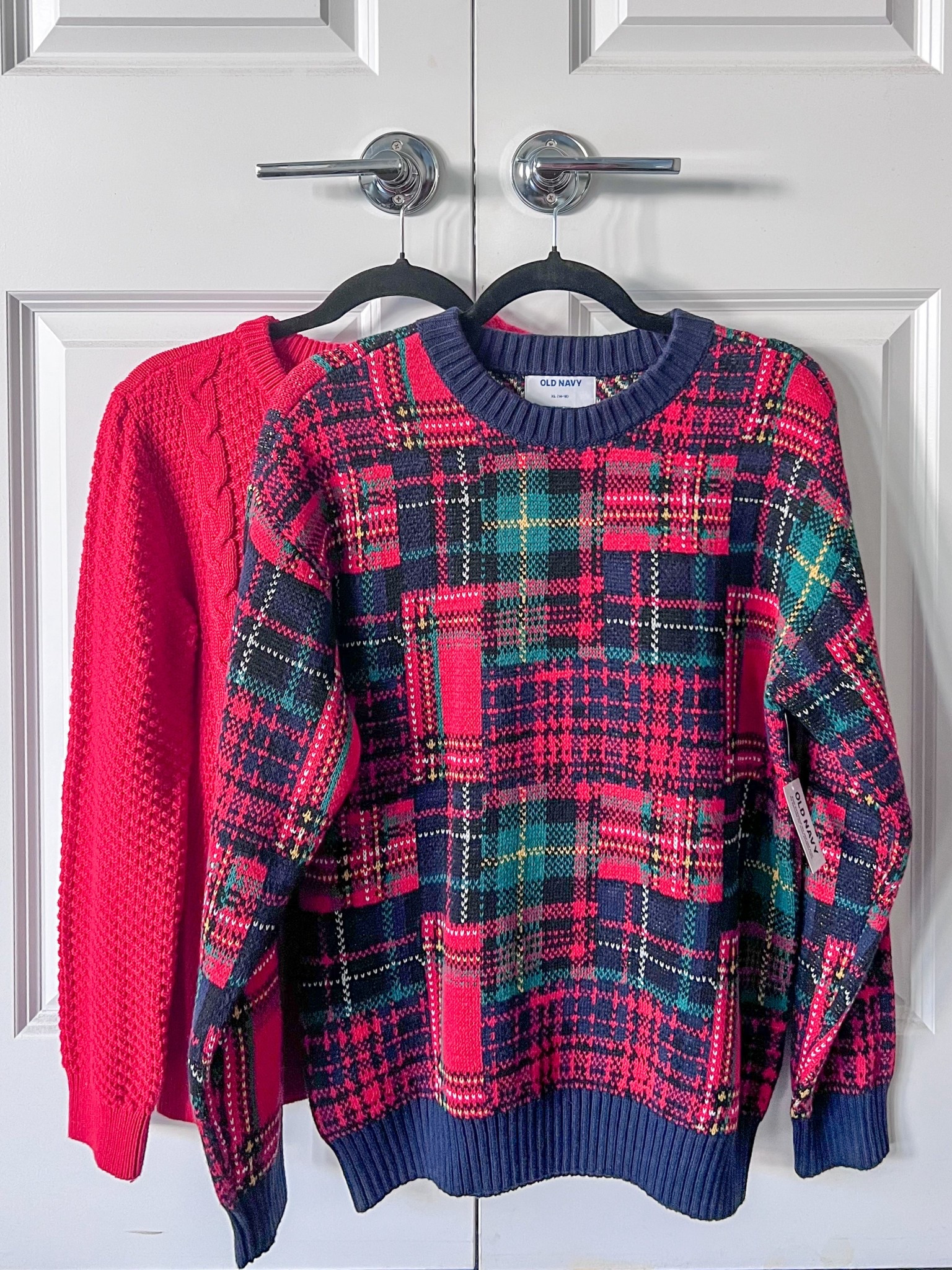 We are ready for tonight’s holiday event at the Arboretum. These sweaters are going to be perfect for that festive touch for the boys.